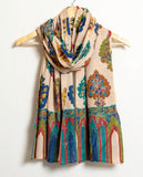 Mughal Floral Motif Kalamkari Kani Stole with Hand embroidery - Multi color