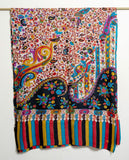 Mughal Jaal Kalamkari Kani Stole with Hand embroidery - Multi color