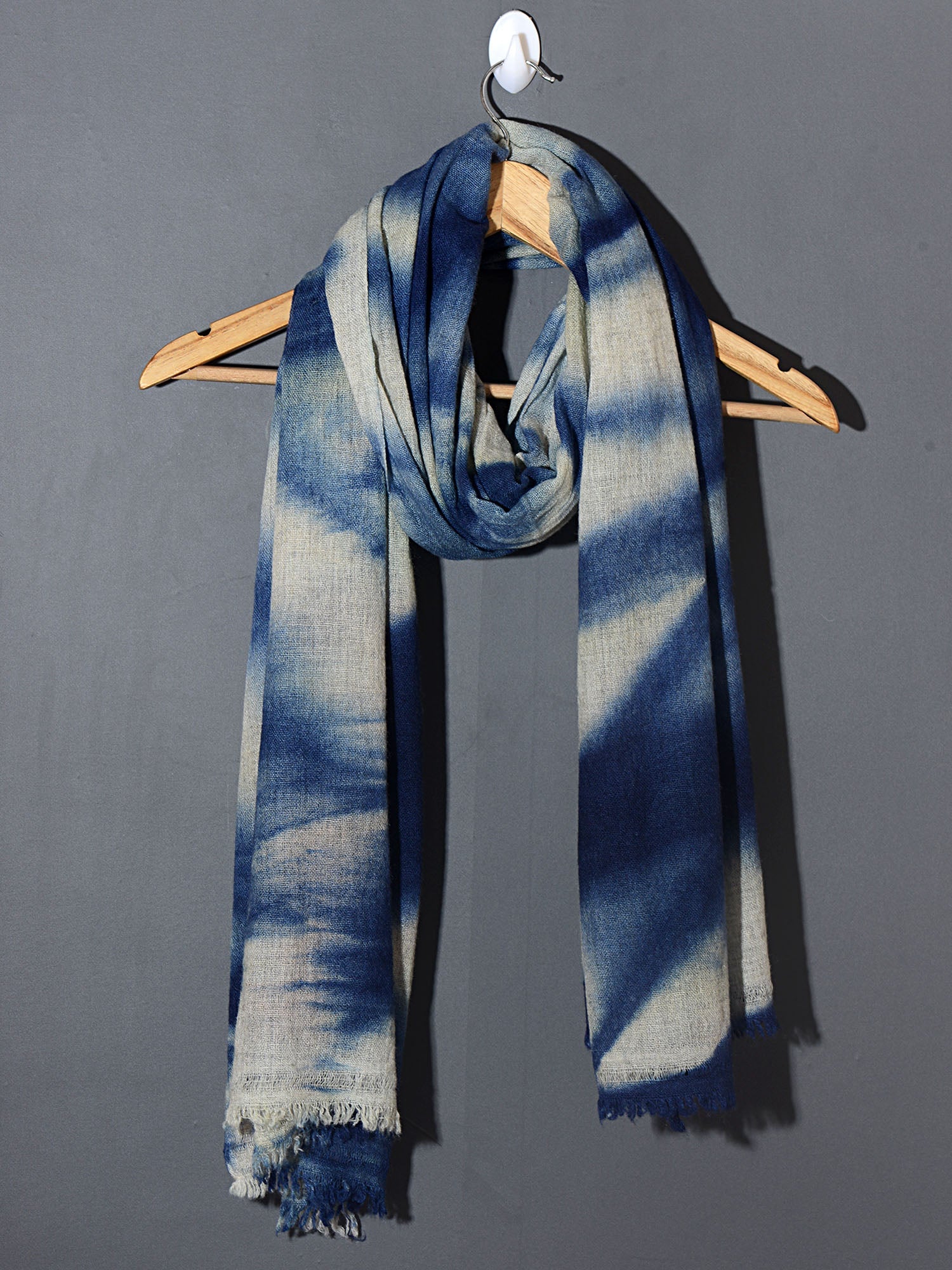 Tie and Dye Super Soft Woolen Muffler - Natural with True Blue
