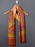 MUGHAL BUTA Exquisite Kalamkari Kani Stole with Hand embroidery - Rust Orange